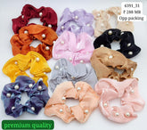 Impression Silky Colorful Pearled Scrunchies (Pack of 12)